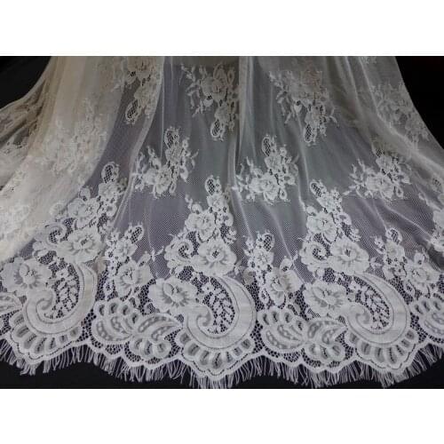 3M/Lot White French Chantilly Eyelash Lace Fabric With Floral DIY Handmade Tecido Sewing Patchwork 150CM Wide