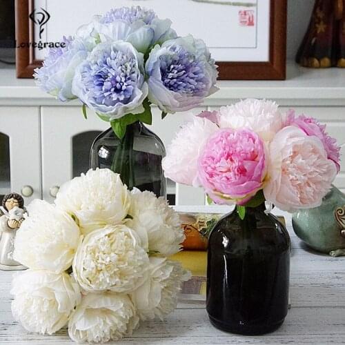 Lovegrace 7 Heads Big White Silk Peonies Wedding Bridal Bridesmaids Bouquets Flowers Mariage Home Floral Decor Wedding Bouquet