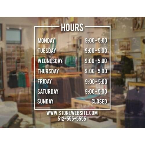 Store Hours Sign - Business Vinyl Decal Hours Of Operation Sticker Simplistic Square Window Door Glass Sticker Waterproof BH09
