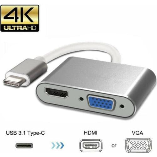 USB 3.1 Type C To VGA Multiport Adapter USB C To HDMI 4K UHD Converter Port HUB