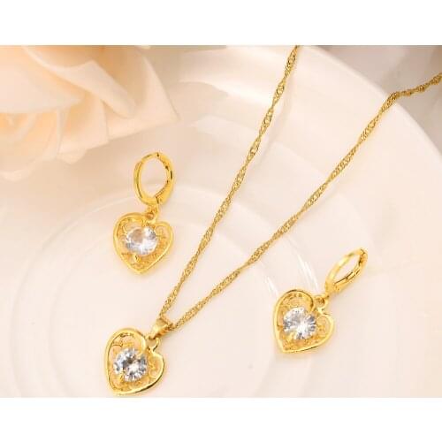 Fashion love Heart white cz crystal diamond Earrings pendant necklace wedding bridal Jewelry Sets party gifts for Women