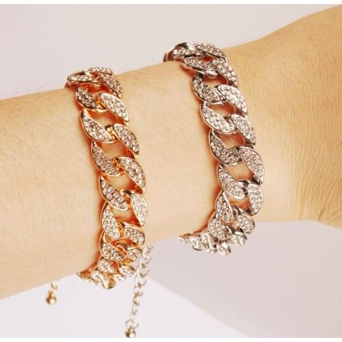 Trendy Luxury Cuban Link Chain Bracelet for Women Men Gold Silver Color Chain Paved Rhinestone Bracelet Jewelry