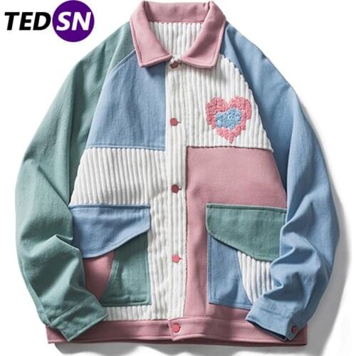 TEDSN Men Jacket Harajuku Coat Male Varsity Streetwear Vintage Women Casual Aesthetic Korean Fashion Female 2021 Autumn Clothes