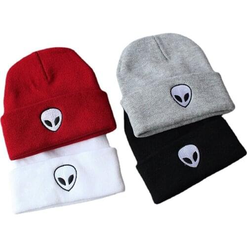 2021 New Knitted Caps Embroidery Alien Wool Winter Skullies Beanies Warm Cap Sport Bonnet Women Hat Ski Men Thick Soft Elastic