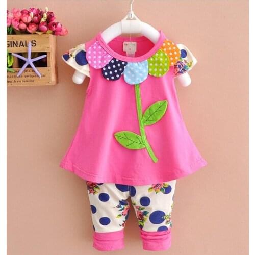New Baby Girls Spring Autumn Clothing Set Kids Cotton Cartoon Flower Shirt + Pants Suit Girls Lovely open-seat pants Clothes