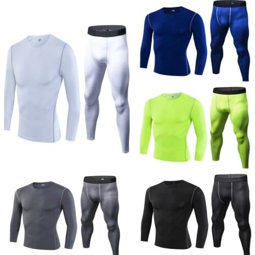 One Set Mens Sportwear Compression T shirts Gym Running Cycling Bodybuilding Fitness Training Jogging Sportwear Outdoors Pants
