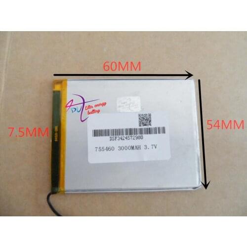 Tablet battery 755460 3000MAH MP3 MP4 3.7 polymer lithium battery MP5 Bluetooth small toy GPS