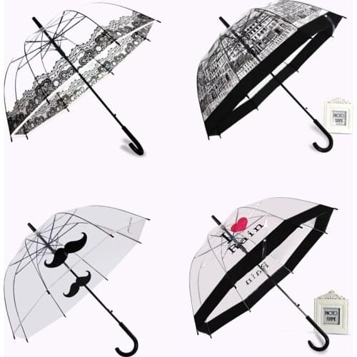 BUILDING SUPER arch Apollo princess transparent umbrella semi-automatic creative curved hook straight rod UMBRELLA