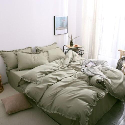 European Style Simple Lace Solid Color Bedding Set, Duvet Cover, Sheet Pillow Cover, For Single/Double/King-Size Bed