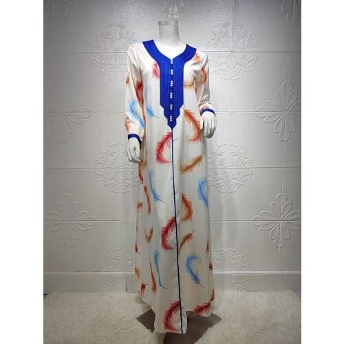 Plus Size Long Sleeve Dresses New Arabic Islamic Clothing Abaya Print Dress for Women Ramadan Eid 2021 Muslim Dubai Jalabiya