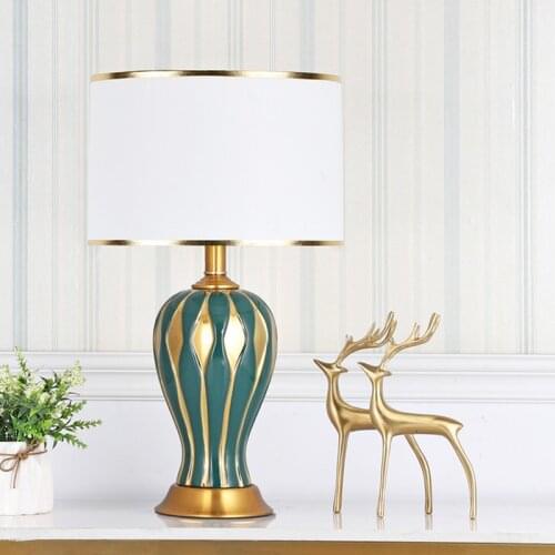 SAROK Luxury Decorative Table Lamp Ceramic LED Creative Bedside Desk Light For Home Study Foyer Office Bed Room