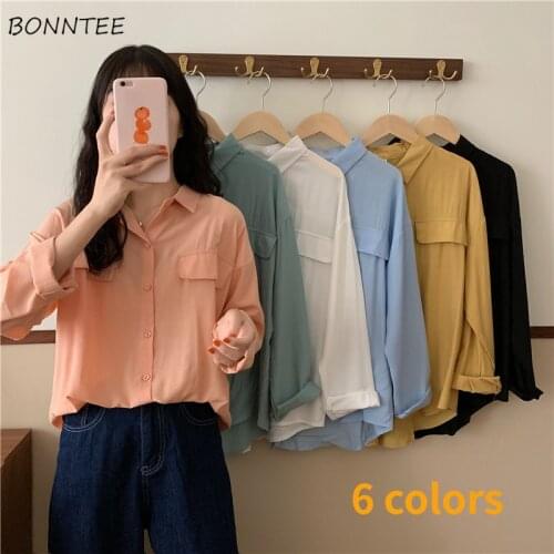 Shirts Women Loose Summer 6 Colors Sweet Casual Thin Sun-proof Soft Simple Female Solid Trendy College Ulzzang All-match Ins New