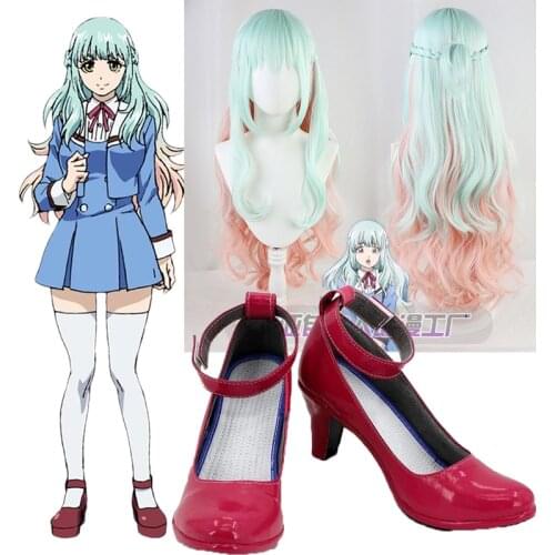 Tenkuu Shinpan Shinzaki Kuon Wig Long Curly Gradient Blue Gold Wigs Shoes High-Rise Invasion Halloween Cosplay Props Shoes