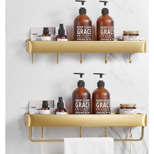 Bathroom Shelf Bath Shower Shelf Aluminum Brushed Gold Bathroom Corner shelf Wall Mounted Black Aluminum Kitchen Storage holder