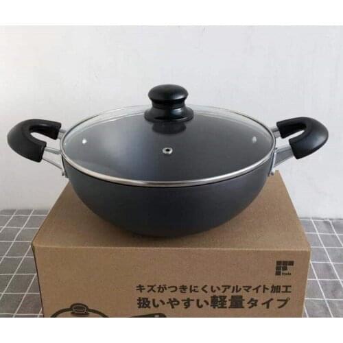 Japanese pattern double ear soup pot hard oxide pan free coating pan pot commercial anti-scald handle pot soup shabu