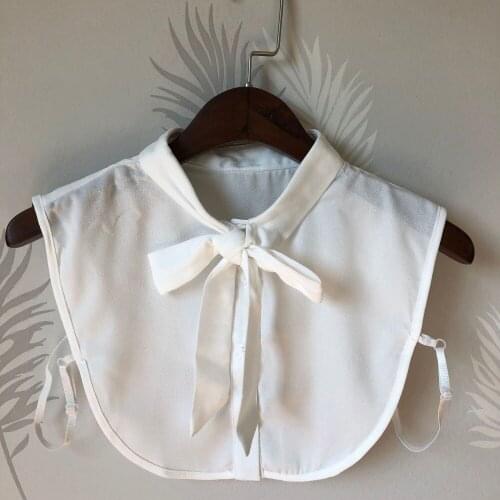 Women Half Shirt Neckwear Chiffon Bow Fake Collar Embroidery Lace Up Hollow Out Flower Lapel False Detachable Collar Blouse Tops