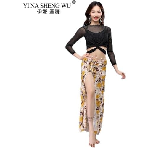 Women Dance Costumes Set Belly Dance Practice Clothing Sexy Modal Split Long Skirt Suits Female Dance Performance Printed Skirt