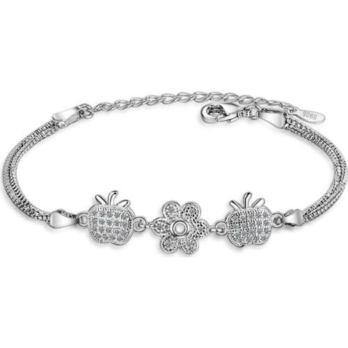 KOFSAC Popular Sterling Silver 925 Bracelets for Women Exquisite Micro-Inlay CZ Cute Apple Flower Bangles Jewelry Christmas Gift