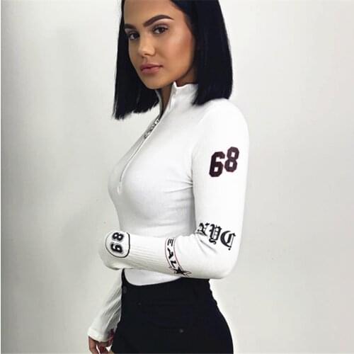 AECU Turtleneck Long Sleeve Sexy Black Bodysuit Women Zipper Bodycon Skinny Printed Warm Romper Elegant Autumn Jumpsuit