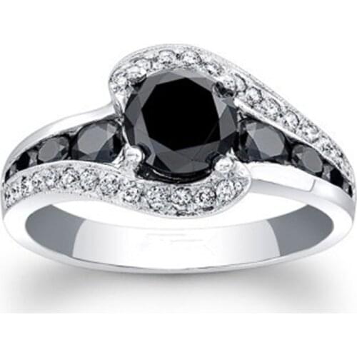 Ring 925 Silver Jewelry with Created Obsidian Zircon Gemstones Finger Rings for Women Wedding Party Gifts Accessories Wholesale