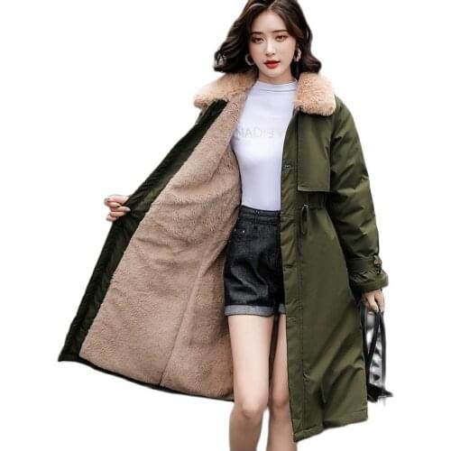 Fashion Coats Women Winter 2021 Korean Version Of Self-Cultivation Parka Woman Windbreaker New Lamb Hair Long Jacket Coat Female