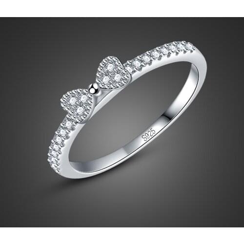 Hot sales 100% 925 Sterling Silver Sparkling Bow Knot Stackable Ring CZ Zircon For Women Fine Jewelry Birthday Christmas Gift