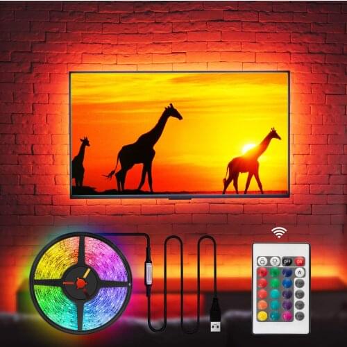 1-5M Bluetooth TV Backlight USB LED Strip Lights 5050 RGB 220V Ribbon Band Tape 12V with Controller for Room PC Table Decoration