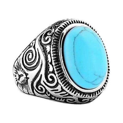1pc Dropship Size 7-15 Blue Black Stone Ring 316L Stainless Steel Fashion Hiphot Style Popular Stone Ring
