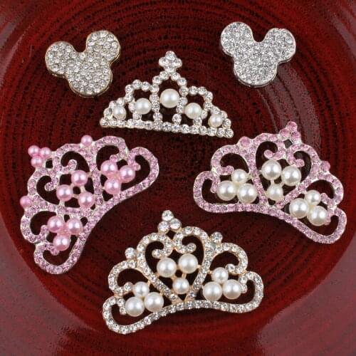 120PCS Vintage crown/mouse Rhinestone Buttons Bling Crystal Flatback Flower Centre Pearl Buttons for Wedding Embellishment