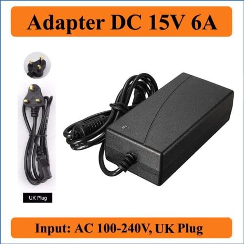 15V 6A UK Plug AC DC Adapter AC 100V-240V to DC 15V 6000mA Switch power supply, 90W LED adapters, DC 5.5mm x 2.1-2.5mm Jack