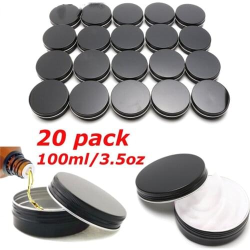 20pcs 100ml Empty Aluminum Cream Jar Tin Cosmetic Lip Balm Containers Nail Art Derocation Crafts Pot Bottle Screw Thread Black