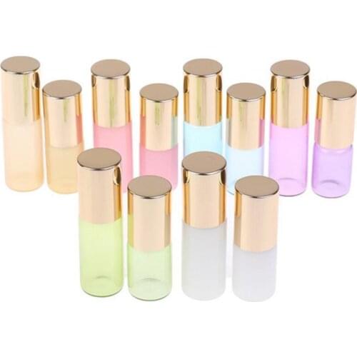 20pcs/lot Colorful 3ml 5ml 10ml 15ml Glass Perfume Roll on Bottle with Stainless Steel Ball Essential Oil Bottle