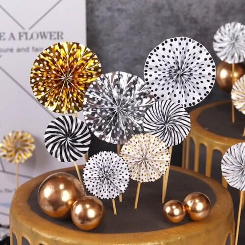 4Pcs/batch Mini Paper Fan-shaped Cake Topper Cake Topper Child Birthday Party Cake Decoration Wedding Accessories Jewelry