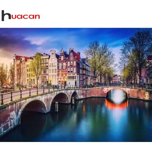 Huacan Diamond Painting Mosaic Venice City Scenery 5d Diamond Embroidery Building Town Landscape Home Decor