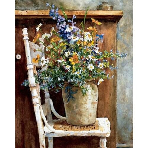 Flower In Vase DIY Cross Stitch Embroidery 11CT Kits Craft Needlework Set Cotton Thread Printed Canvas Home Decoration Sell