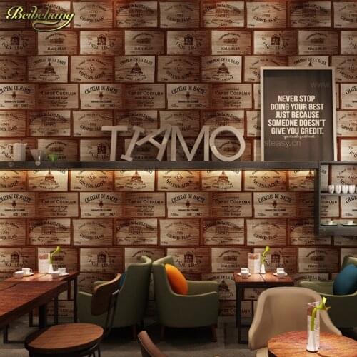 Beibehang American style wooden wallpaper to do the old wooden box industrial wind Nordic restaurant clothing shop Chateau
