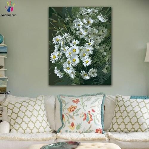 DIY colorings pictures by numbers with colors White daisy flower sea picture drawing painting by numbers framed Home