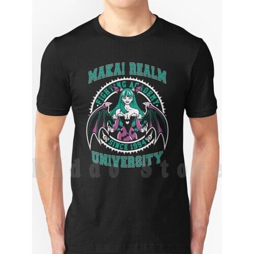 Makai Realm University T Shirt Diy Big Size 100% Cotton Darkstalkers Vampire Fighting Morrigan Succubus Bats Evil School