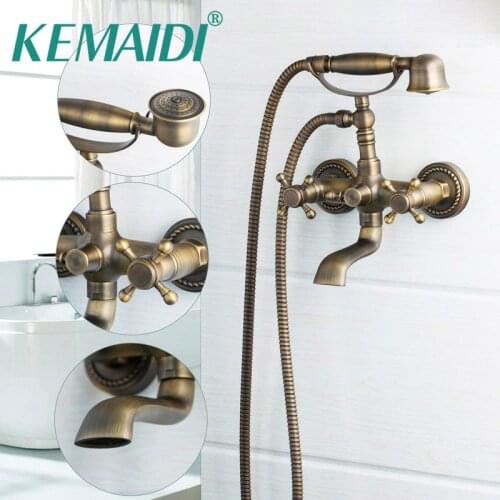 KEMAIDI Telephone Shape Antique Bass Wall Mounted Bathroom Bathtub Mix Tap Waterfall Faucets Handheld Shower Head