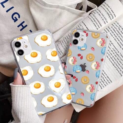 Cute Donuts Fried Eggs Candy Phone Case For iPhone 7 8 Plus SE 2020 11 12 Pro Max XS MAX X XR Soft Clear Transparent Cover