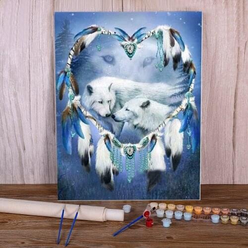 Dreamcatcher Wolf Coloring By Numbers Painting Complete Kit Acrylic Paints 40*50 By Numbers Photo Loft Art