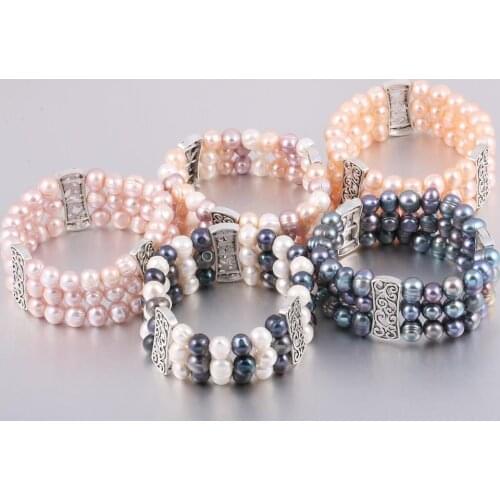 New 8-9mm Pearl Three-row Zinc Alloy Accessories Bracelet Simple And Stylish DIY Jewelry Gift Chain Length 19cm