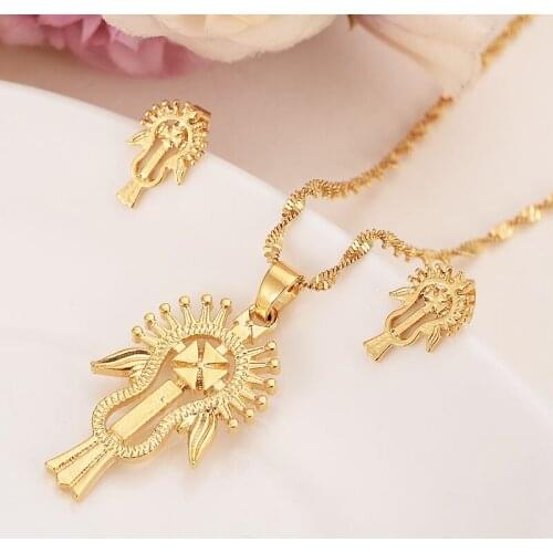 New Real 14 k Yellow Gold Filled Music Guitar Hobbyist Pendant earrings Statement Necklace Jewelry Sets party Romantic fine gift
