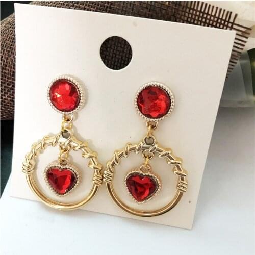New Crystal Heart Round Earrings Womens Geometric Mermaid Sequins Alloy red Color Earrings Korean Gold circle Jewelry Gifts