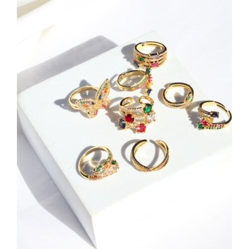 Top Quality Colorful Rainbow CZ Gold Rings For Women Girls Fashion Engagement Wedding Band Charm Party Jewelry