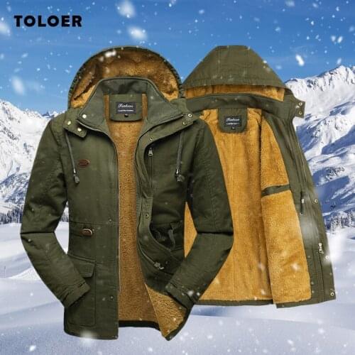 New Fleece Men Winter Parka Coats Thicken Warm Cotton Liner Mens Jacket Hooded Outerwear Windproof Mens Coats Large Size 5XL