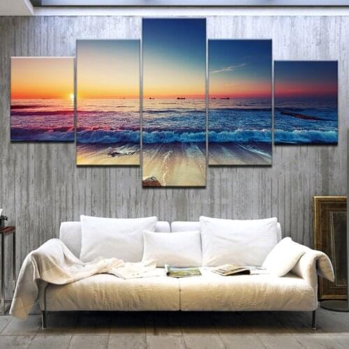 Nature Landscape Poster Sunset Wall Art Oil Painting Modular Canvas Pictures for Living Room Modern Home Decor 5 Pieces No Frame