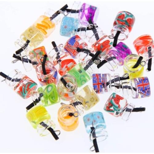 10pcs 15*11mm Transparent Glass Sweet Candy Drink Bottle Resin Pendants Earring For Jewelry Making DIY Necklace Accessories