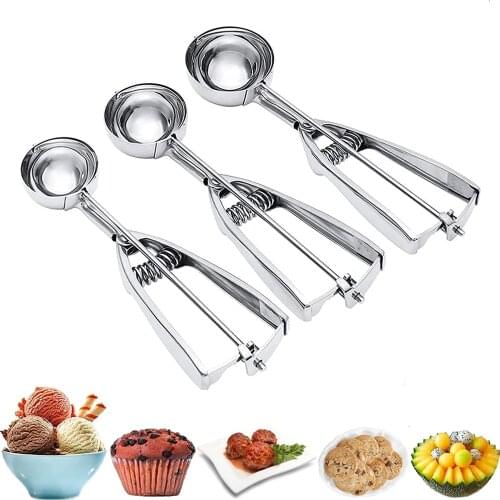 3 Sizes Of Stainless steel Ice Cream Scoops Stainless Steel Fruit Digging Scoop tableware Large Medium small Baking Scoop