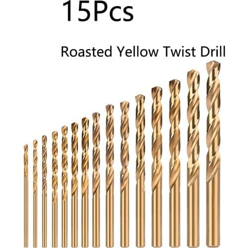 15Pcs M35 Titanium Coated Drill Bits HSS High Speed Steel Metal Set Power Tools 1.5-10mm Roasted Yellow Twist Drill Bit